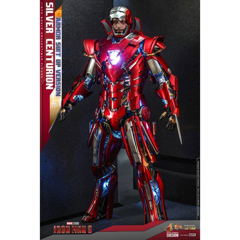 Figura Silver Centurion Iron Man 3 Armor Suit Up Version  Hot Toys Escala 1/6