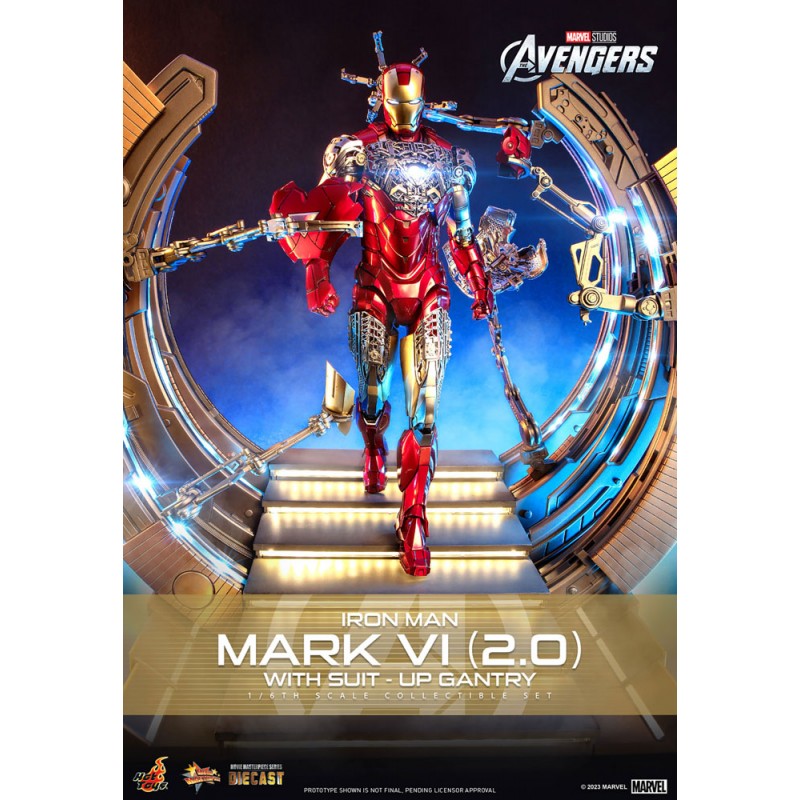 Figura Iron Man Mark VI (2.0) con Suit-Up Gantry Avengers Escala 1/6 Hot Toys